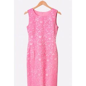 Vintage Evan Picone Womens sz 8 Pink Damask Floral Midi Sheath Dress Romantic